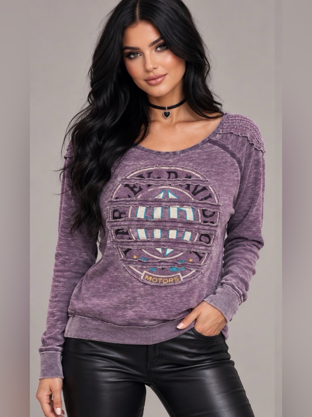 Harley-Davidson Vintage Distressed Graphic Sweater In Washed Purple - Size L